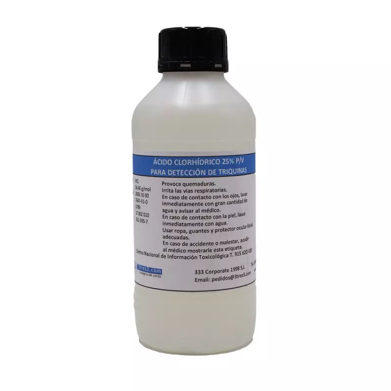 Acide chlorhydrique HCL 25 % 1L pour la détection de trichines
