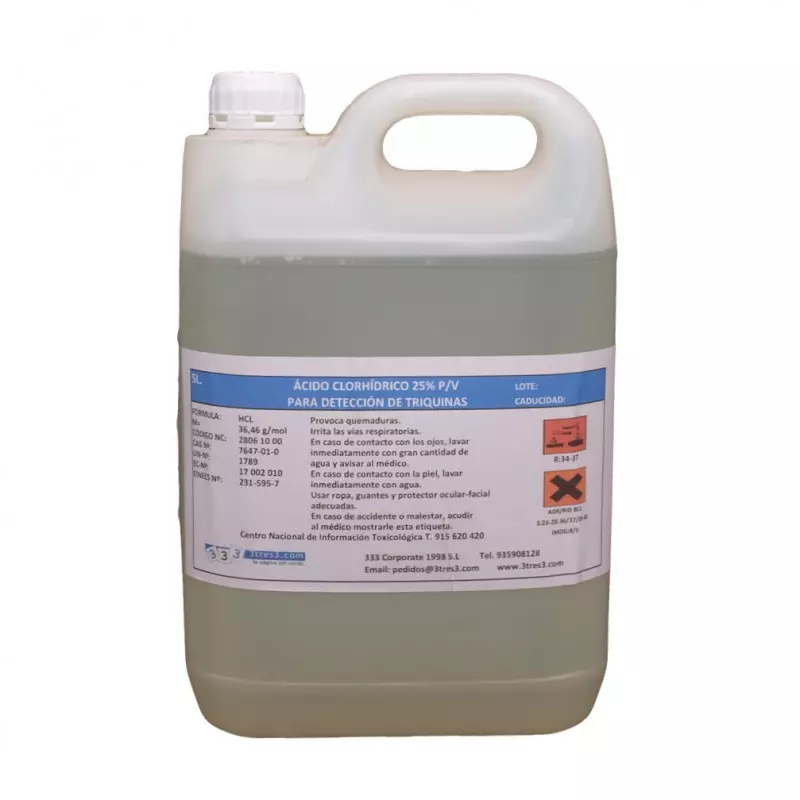 Ácido clorídrico HCL 25 % 5L para detecção de triquinas