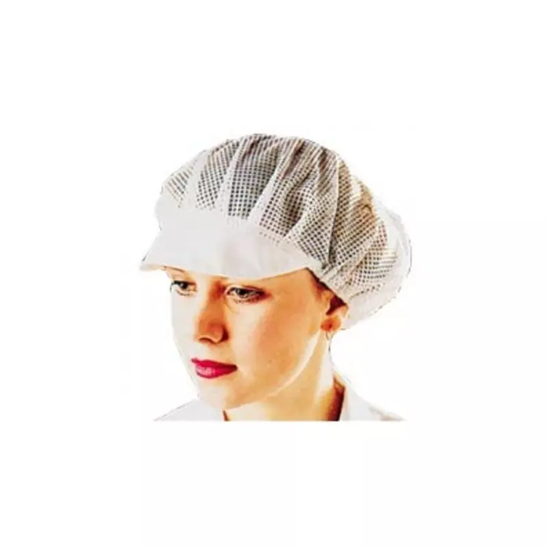 Mesh cap with hair net and white visor