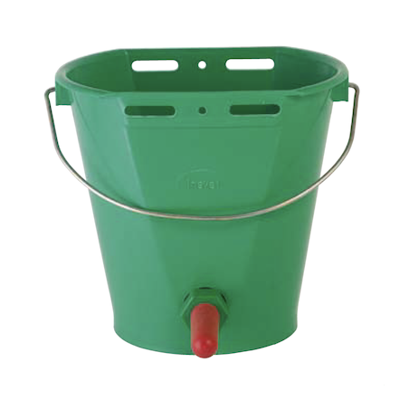 8-L plastic calf bucket with green valve one outlet