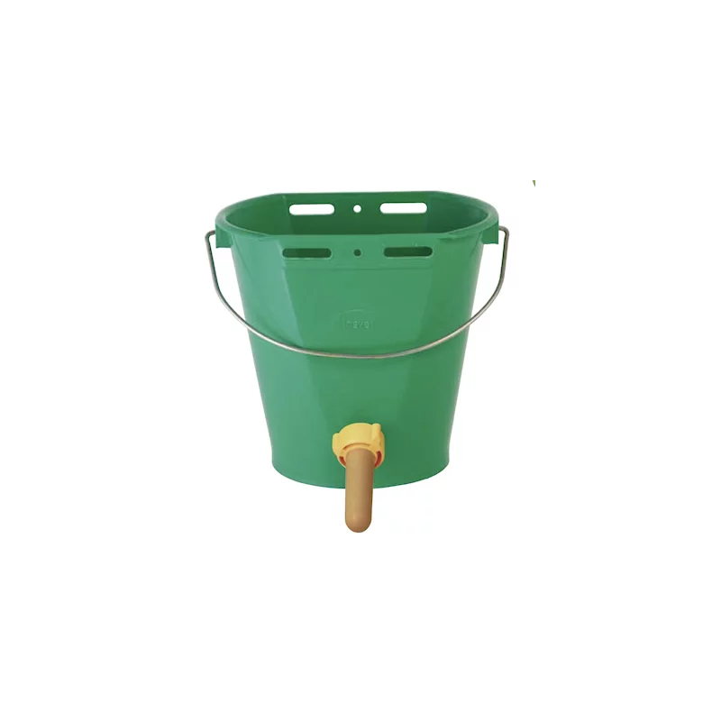 Plastic 8-L calf bucket with nipple 1 outlet with yellow valve