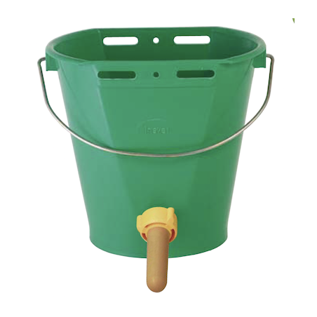 Plastic 8-L calf bucket with nipple 1 outlet with yellow valve