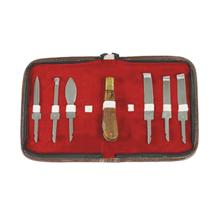 Complete case with six interchangeable knife blades