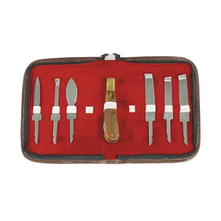 Kompletter Koffer mit sechs auswechselbaren Messerklingen