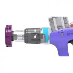 Injecteur VS Simcro avec protège-aiguille et porte-flacon