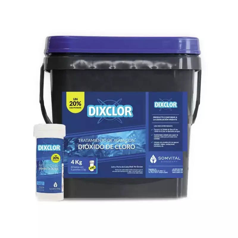 Pastilles per a la desinfecció d'aigua DIXCLOR - Cubell 4Kg (40 pots 5x20 g)